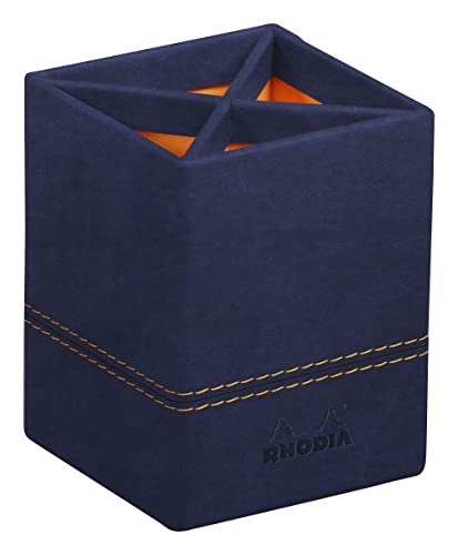 Rhodia 194534C - Pojemnik na długopisy 8x11cm, elegancka sztuczna skóra, przybornik na biurko, na długopisy, pędzle i ołówki, 1 sztuka, kolor granatowy