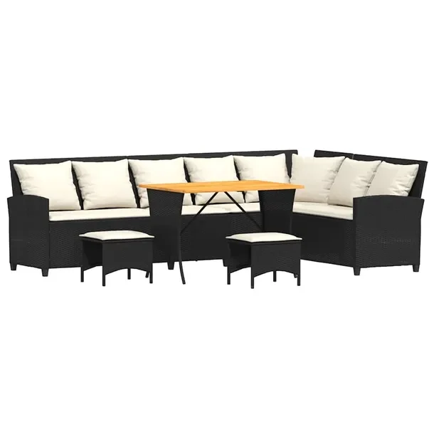 Zestaw ogrodowy L, czarny, rattan PE, wymiary: 269 x 181 x 87,5 cm