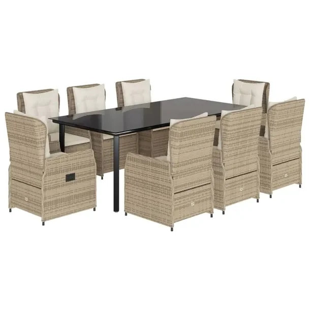 Zestaw mebli ogrodowych rattan PE czarny/beżowy 8 krzeseł 200x100cm
