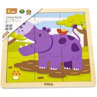 Puzzle - VIGA 51443 Puzzle na podkładce 9 elementów - hipopotam - miniaturka - grafika 1
