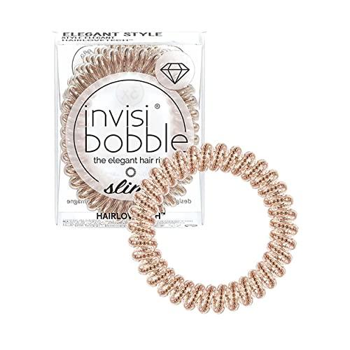 invisibobble Slim gumka do włosów z brązu, 3 x cienkie gumki do włosów z brązu dla dziewcząt i kobiet, elegancki wygląd i mocne trzymanie, zaprojektowane w sercu Monachium