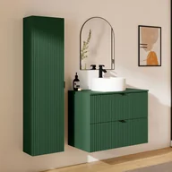 Szafki łazienkowe - Podwieszana szafka łazienkowa prążkowana z nablatową okrągłą umywalką i słupkiem - Matowa zieleń - 80 cm - ZEVINI - miniaturka - grafika 1