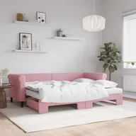 Sofy i kanapy - vidaXL Sofa rozsuwana z materacami, różowa, 80x200 cm, aksamit - miniaturka - grafika 1