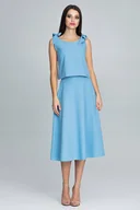 Komplety bielizny - Stylowy KOMPLET damski bluzka z kokardami prosta spódnica niebieski XL - miniaturka - grafika 1