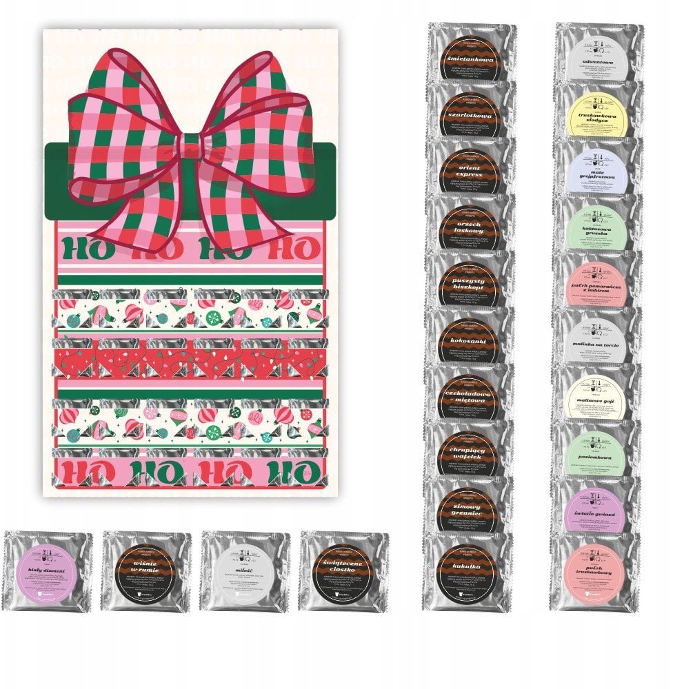 MAXI Kalendarz adwentowy z kawą i herbatą Christmas Countdown - 24 różne saszetki z kawą mieloną i aromatycznym suszem, prezent, upominek, podarunek na Mikołaja Mikołajki