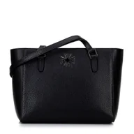 Torebki damskie - Damska torba na ramię ze skóry czarna z grafitowym logo - miniaturka - grafika 1