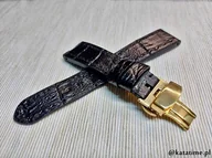 Akcesoria do zegarków - Pasek do męskiego zegarka czarny 21 mm zwężany do 18 mm, szyty ręcznie naturalna skóra klamra motylkowa - miniaturka - grafika 1