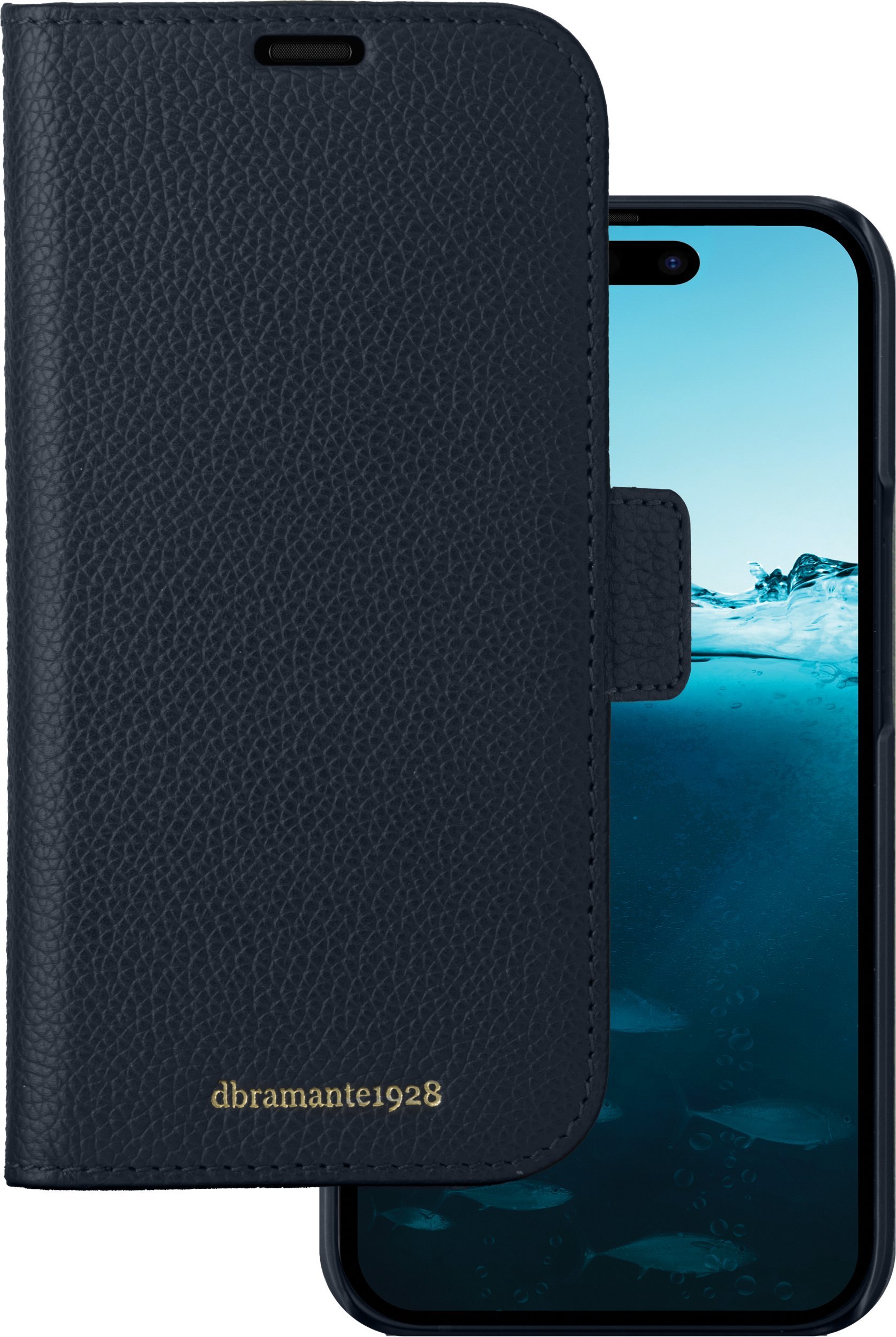 D Bramante dbramante1928 New York - Etui z klapką do telefonu komórkowego - Skóra licowa z wzorem kamyków - Pacyficzny niebieski - do Apple iPhone 15 Pro Max NY67PABL5695