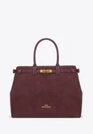 Torebki damskie - Kuferek z gładkiej skóry i zamszu śliwkowy - miniaturka - grafika 1