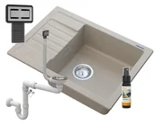 Zlewozmywaki - Granitan Zlew Granitowy Beżowy Argos + Syfon Kwadrat Chrom - miniaturka - grafika 1