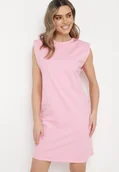 Sukienki - Różowa Sukienka Pudełkowa z Podkreślonymi Ramionami Mimossa - miniaturka - grafika 1
