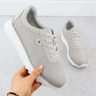 Półbuty damskie - Skórzane półbuty damskie na platformie ażurowe beżowe D&A S.Barski LR51-629 - miniaturka - grafika 1