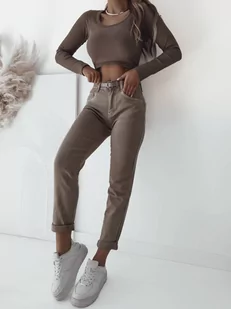 SPODNIE JEANSOWE MOM FIT Z PASKIEM- BRĄZOWE - Olika - Spodnie damskie - miniaturka - grafika 1