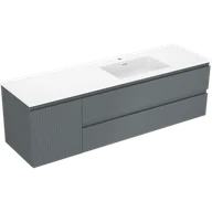 Szafki łazienkowe - Mexen Rivel szafka łazienkowa 160 cm z umywalką Otis prawą, 2S, 1D, ryflowana, grafit/biała mat - 91A23-16047-3-BBFFF66-W18P01 - miniaturka - grafika 1