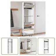 Szafki na buty - The Living Store Szafka na buty z lustrem 5 przegródek biały wysoki połysk 63x17x169,5 cm - miniaturka - grafika 1