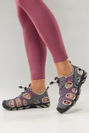 Sandały damskie - Szare sandały trekkingowe damskie na elastycznej bieżnikowanej podeszwie z regulowaną elastyczną sznurówką zakryta pięta fuksjowe wstawki Casu 2307-9W - miniaturka - grafika 1