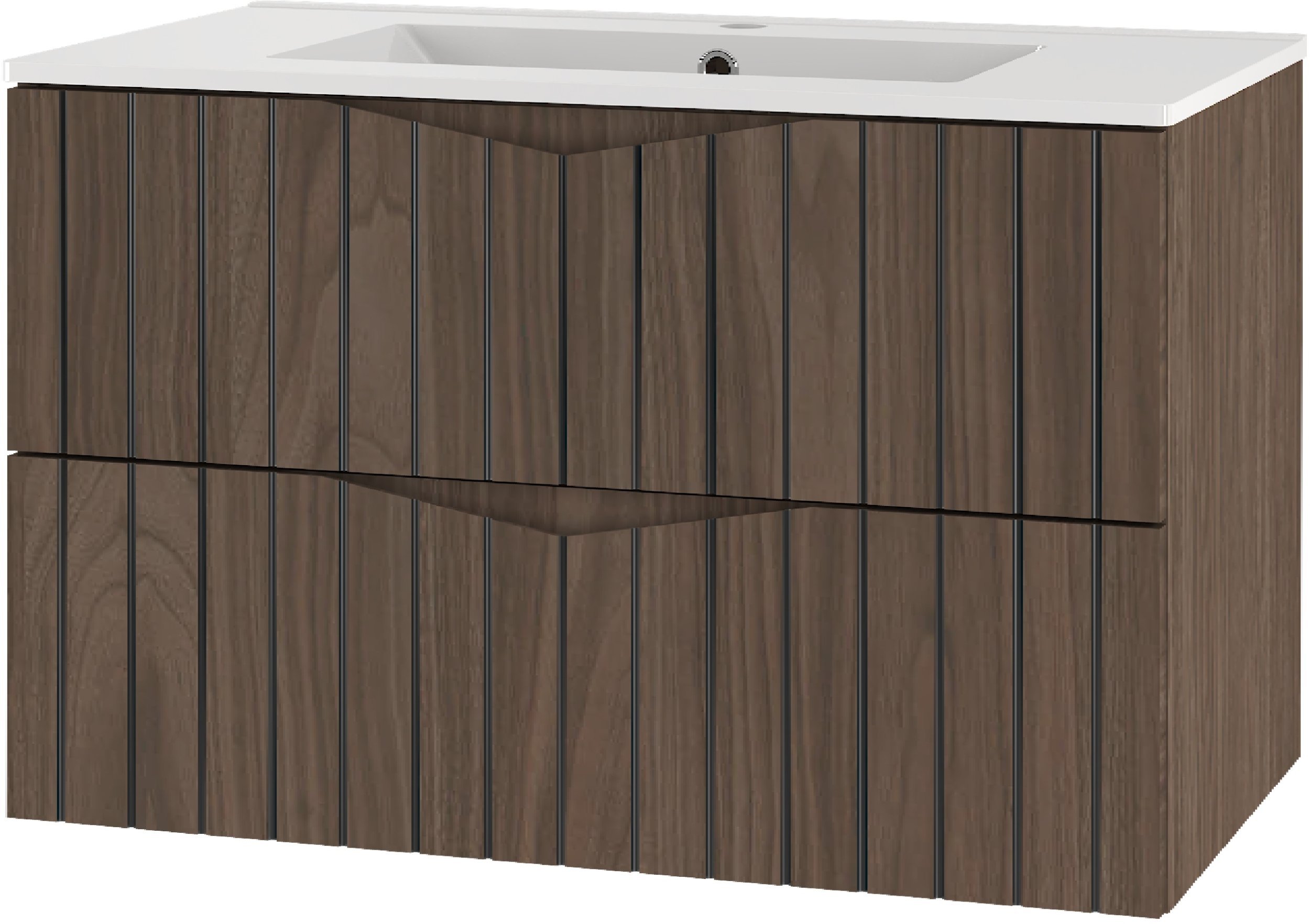 Comad Ryflowana szafka łazienkowa STELLA-01 z umywalką 80 cm DĄB ORZECH + CZARNY