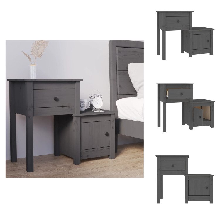 vidaXL Szafka nocna szara 79,5x38x65,5 cm lite drewno sosnowe - Szafki nocne