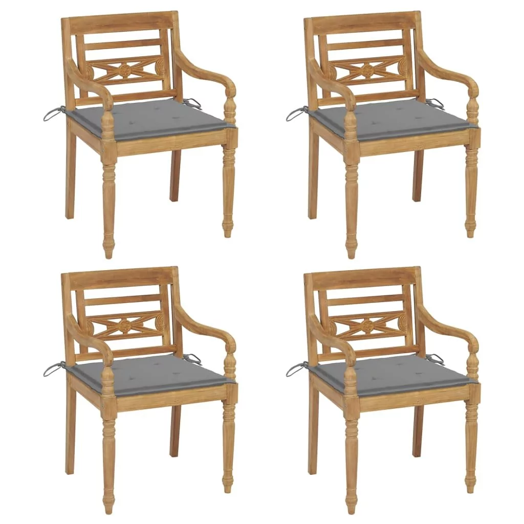 vidaXL Krzesła Batavia z poduszkami 4 szt. lite drewno tekowe 3073296