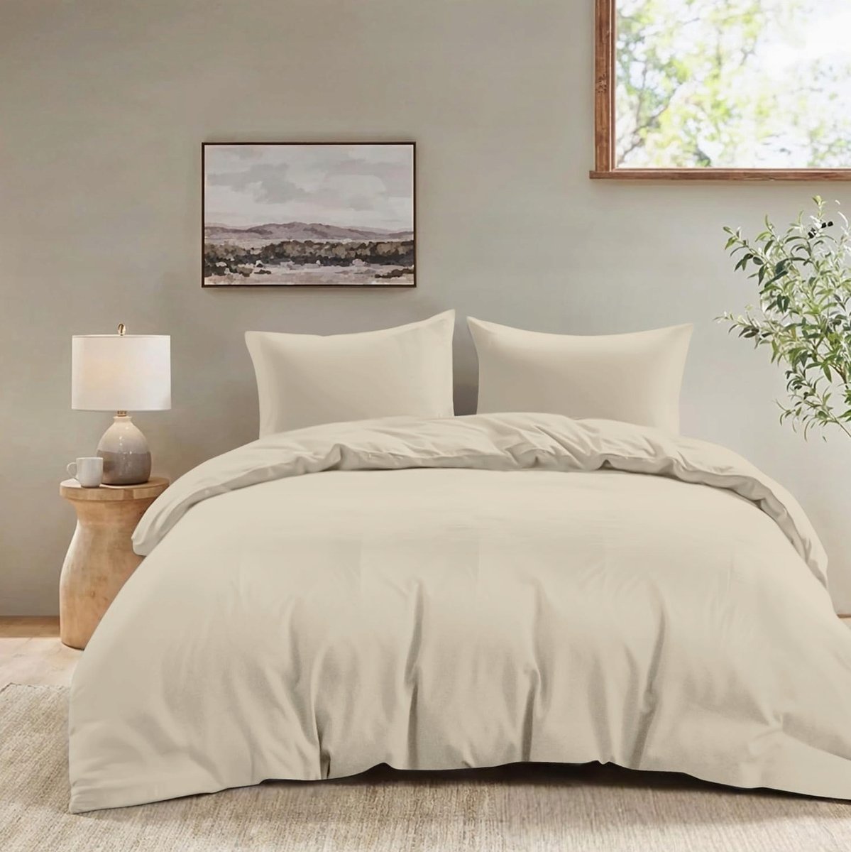 POŚCIELI KOMPLET 155X220CM 2 POSZEWKI 80X80CM MIKROFIBRA BEŻOWY ZAMEK