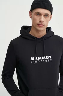Bluzy męskie - Mammut bluza dresowa kolor czarny z kapturem z nadrukiem - grafika 1