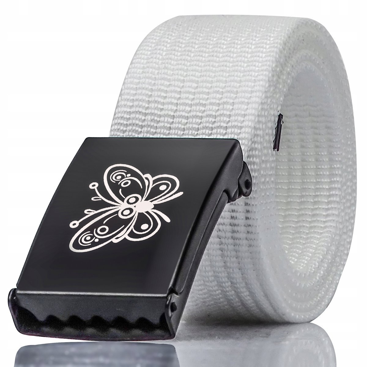 Pasek Gracio Parciany Damski Biały Klamra Motyl