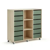 Meble do szkół i przedszkoli - Regał szkolny CASPER, 12 szuflad, 3 przegrody, brzoza, ciemnozielony - miniaturka - grafika 1
