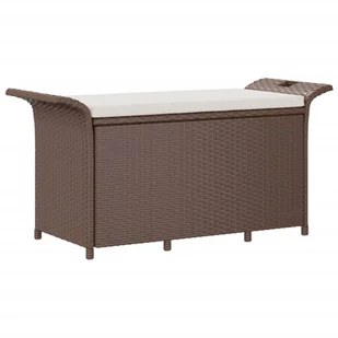 vidaXL Ławka ogrodowa z poduszką, brązowa, 116x46x57 cm, polirattan - Ławki ogrodowe - miniaturka - grafika 1