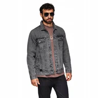 Kurtki męskie - Jeansowa męska kurtka katana z washem - grafitowa V5 OM-JADJ-0219 r. XXL - miniaturka - grafika 1