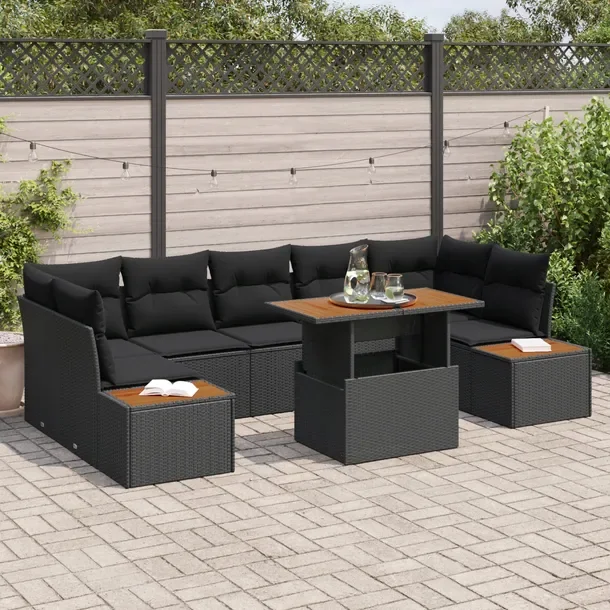 Zestaw Ogrodowy 8-Częściowy, Styl Nowoczesny, Czarny, Naturalny Rattan, 7