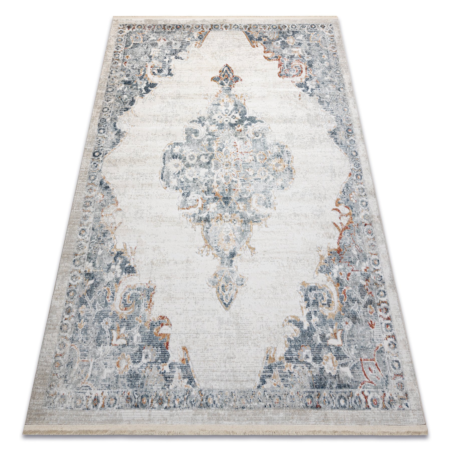 Dywan DISTIN 0826A / niebieski / jasnozielony nowoczesny - Ornament, vintage, frędzle biały 80x150 cm