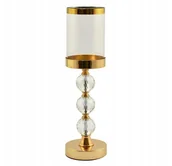 Świeczniki - Świecznik ze szklanym kloszem złoty lampion świeca - miniaturka - grafika 1