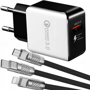 SZYBKA ŁADOWARKA SIECIOWA QC 3.0 + KABEL PANCERNY DO IPHONE MICRO USB-C 3w1 - Ładowarki do telefonów SZYBKA ŁADOWARKA SIECIOWA QC 3.0 + KABEL PANCERNY DO IPHONE MICRO USB-C 3w1 - Ładowarki do telefonów - miniaturka - grafika 1