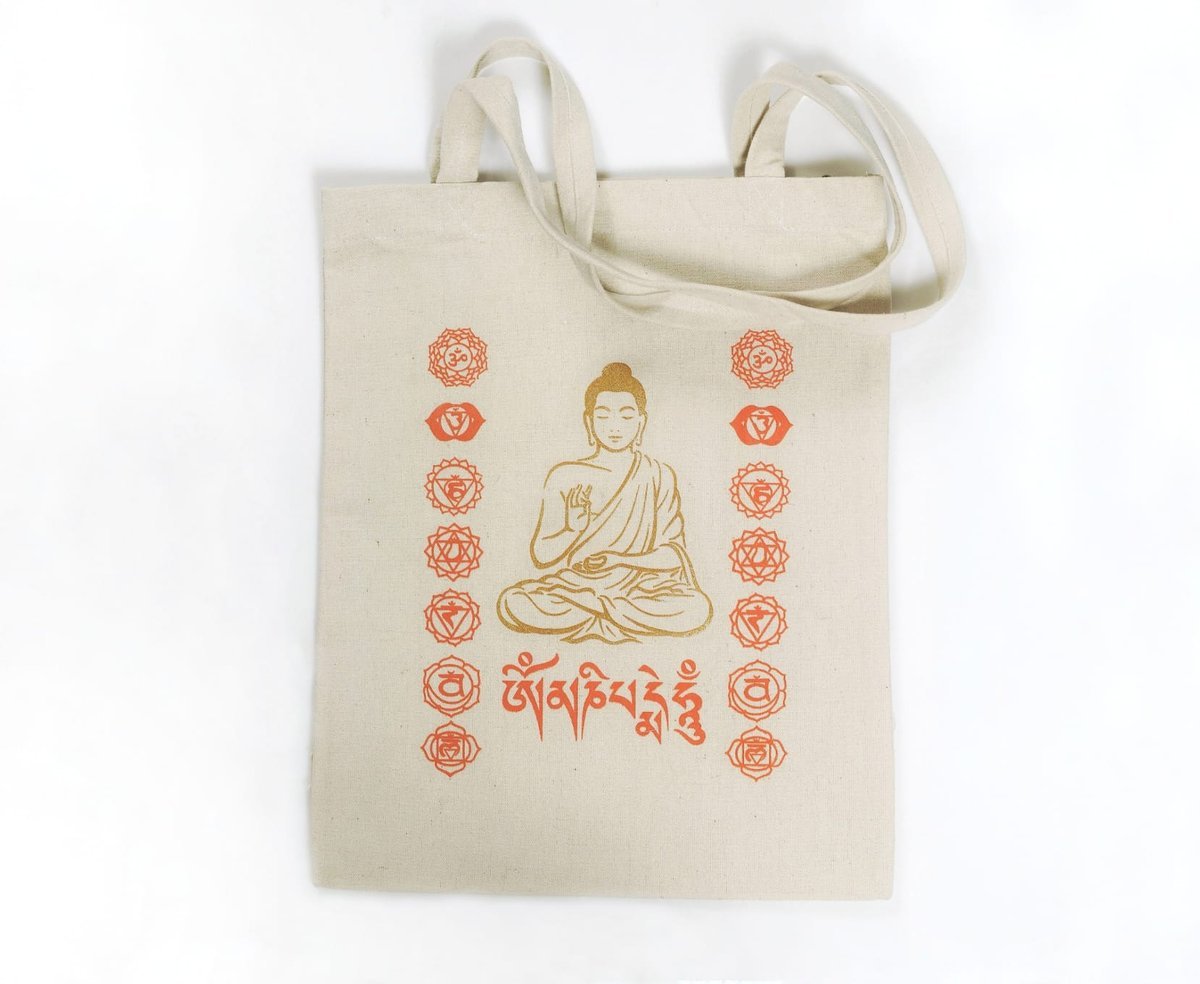 Torba zakupowa z Nepalu, gruba bawełna z nadrukiem - czakry.