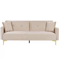 Sofy i kanapy - Sofa Rozkładana Welurowa Beżowa Lucan - miniaturka - grafika 1