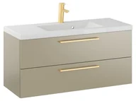 Szafki łazienkowe - Szafka Wisząca Z Umywalką RON 100 cm - Cappuccino Mat - Uchwyty Złote Szczotkowane - miniaturka - grafika 1