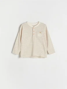 Reserved - Koszulka longsleeve z kieszenią - złamana biel - Bluzki dla niemowląt - miniaturka - grafika 1