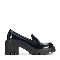 Mokasyny damskie - Czółenka ze skóry lakierowanej na grubej platformie z bieżnikiem granatowe - Wittchen - miniaturka - grafika 1