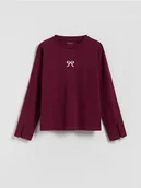 Bluzki dla dziewczynek - Reserved - Koszulka z haftem - bordowy - miniaturka - grafika 1