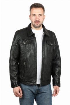 Męska kurtka skórzana z kołnierzem Rocco black M