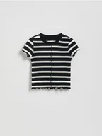 Bluzki dla niemowląt - Reserved - Krótki prążkowany t-shirt - czarny - miniaturka - grafika 1