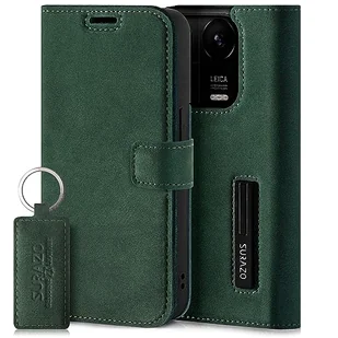 SURAZO Etui na telefon komórkowy Redmi Note 13 Pro Plus 5G – składane etui ochronne z prawdziwej skóry [magnes, kieszeń na karty, ochrona RFID, funkcja stojaka] etui z klapką (ciemnozielone) - Etui i futerały do telefonów - miniaturka - grafika 1