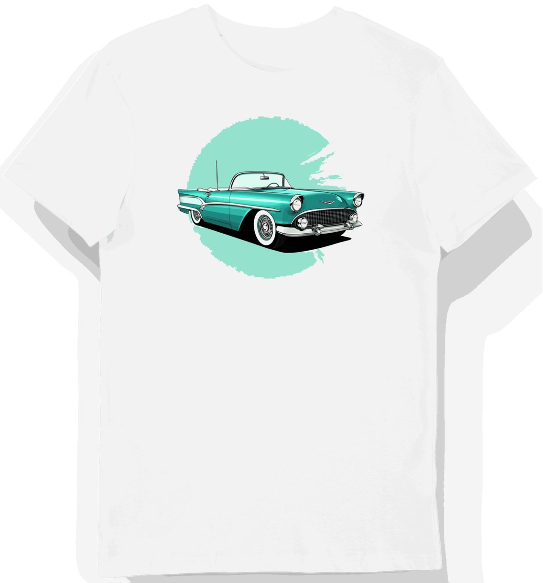 Koszulka męska biała z nadrukiem klasycznego samochodu 5855 XL