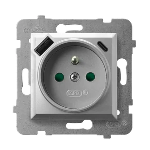 Ospel gniazdo pojedyncze z ładowarką USB A+C  ARIA - srebro - Gniazdka elektryczne - miniaturka - grafika 1