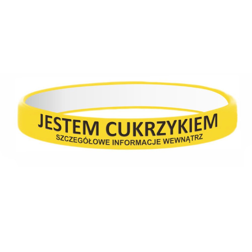 Opaska silikonowa na nadgarstek z miejscem na informacje - Jestem Cukrzykiem - żółta