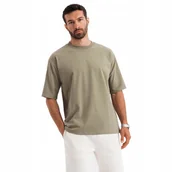 Koszulki męskie - Męski t-shirt bawełniany loose fit khaki wygodny Ombre OM-TSBC-0234 V8 XL - miniaturka - grafika 1
