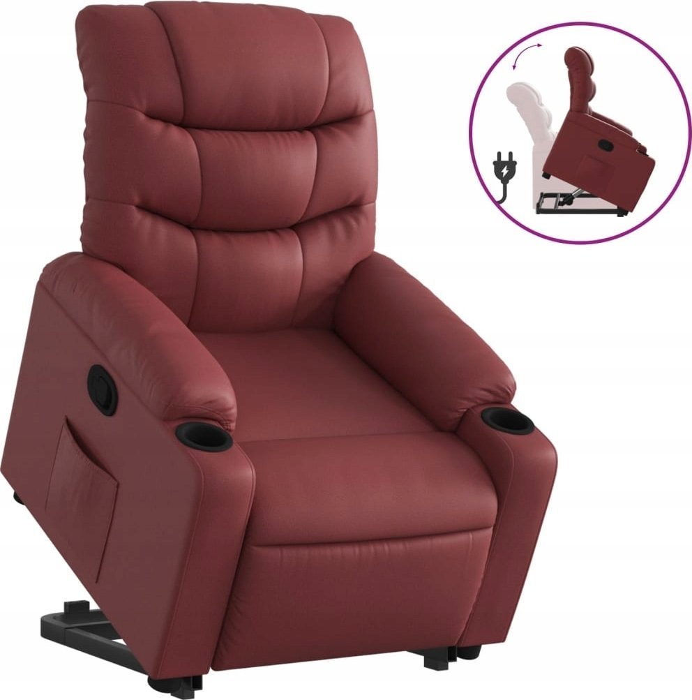 vidaXL Podnoszony fotel rozkładany, winna czerwień, sztuczna skóra