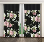 Zasłony - Zasłona Gotowa Na Żabki, 160X250, Czarna W Kwiaty, Zml-008 - miniaturka - grafika 1