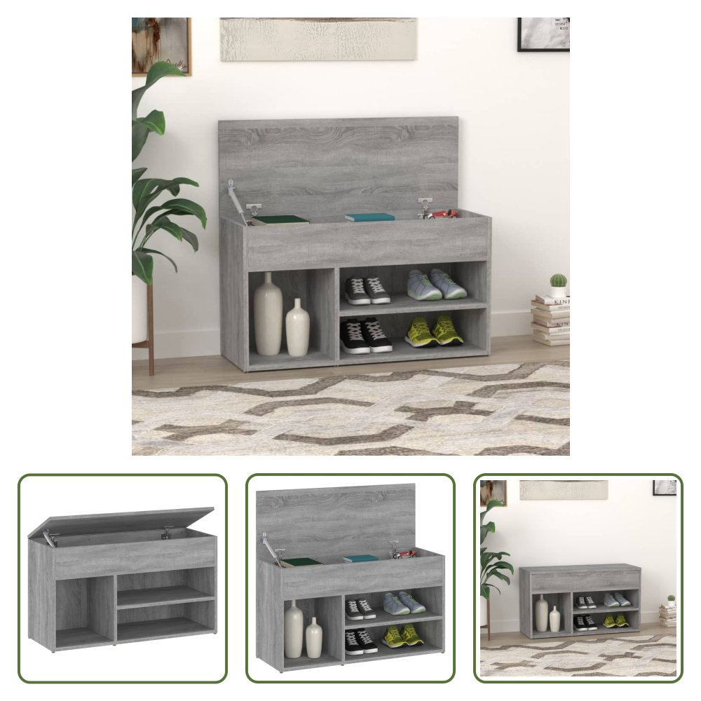 The Living Store Ławka na buty szara Sonoma 80x30x45 cm Materiał drewnopochodny