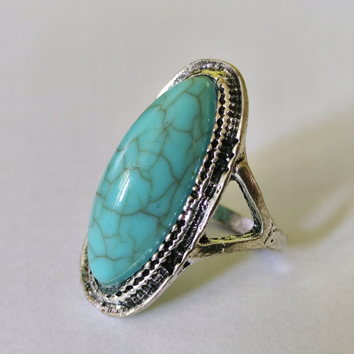 Srebrny Pierścionek Niebieski Kamień Cyrkonia Vintage grecki ze stali